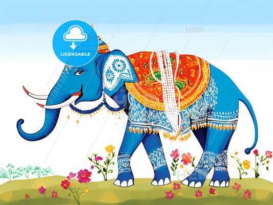 Illustration of a decorated elephant at India