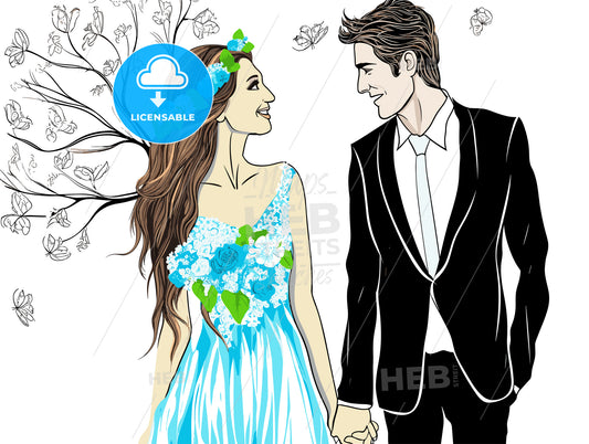 illustration of a happy bride and bridegroom