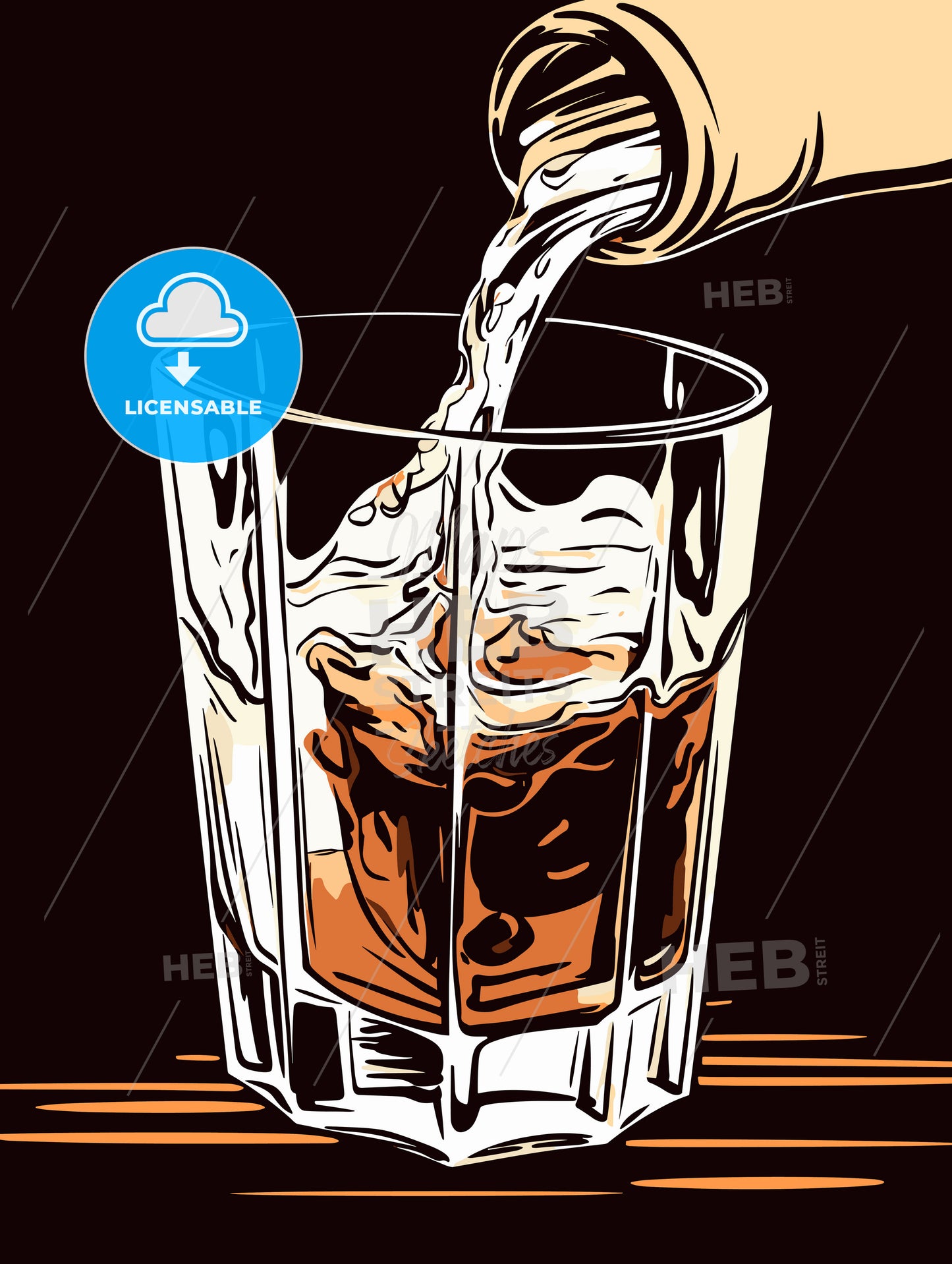 Irish creme liqueur pouring into a glass full of ice