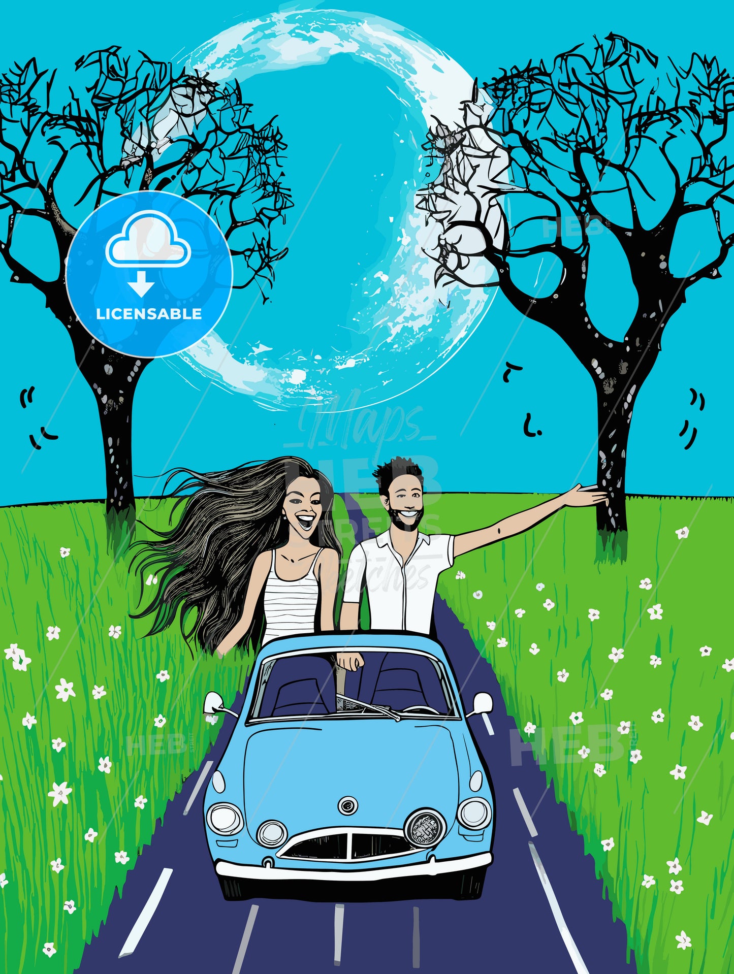 Just married - Newlywed couple driving a car