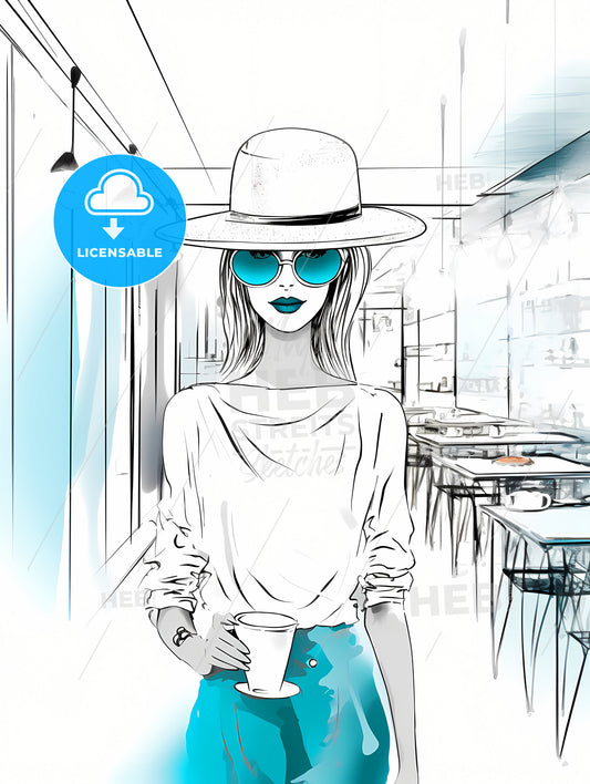 Lifestyle fashion illustration in the coffee bar