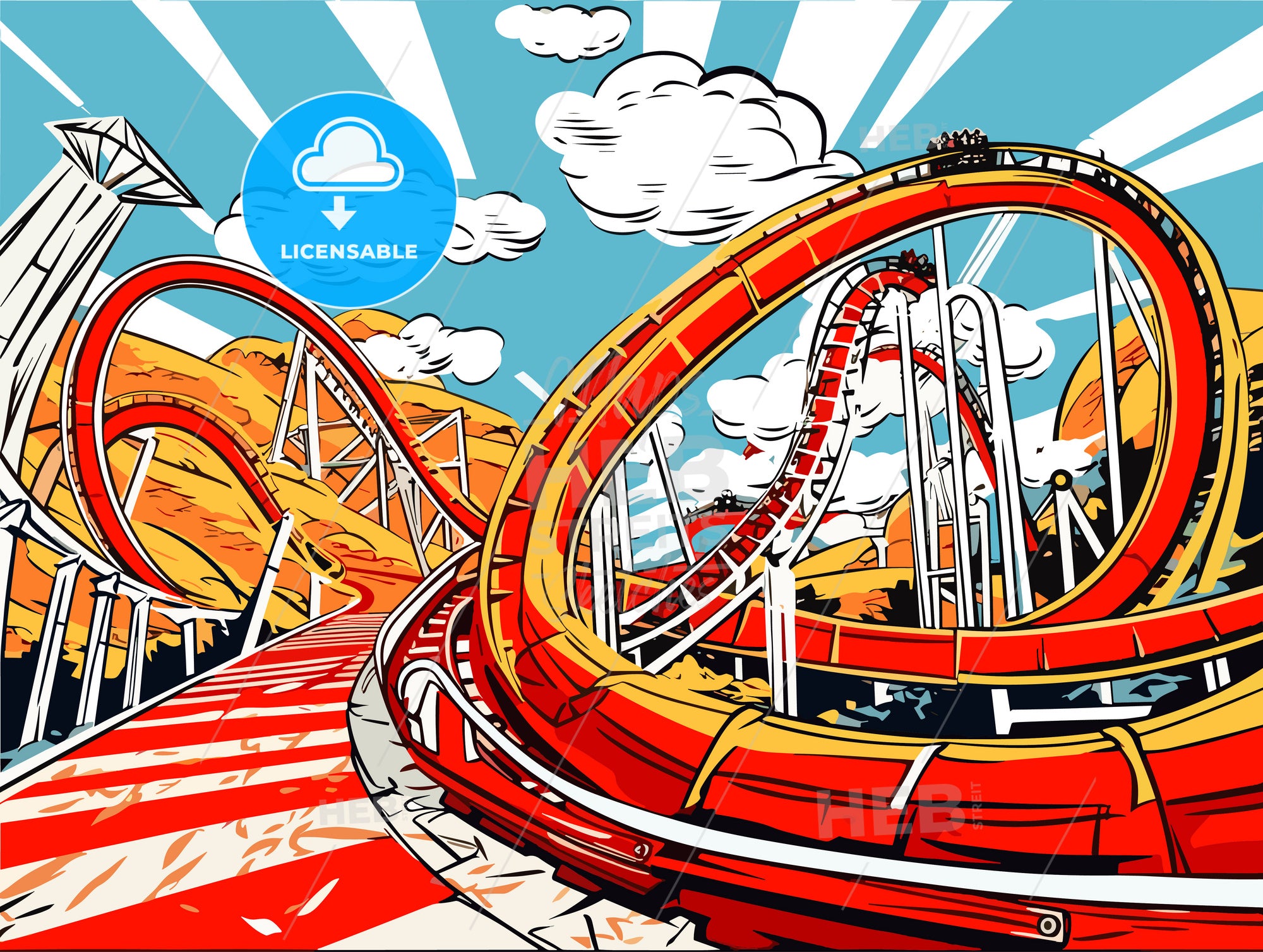 Red Roller Coaster Ride At Fairground Theme Park – HEBSTREITS