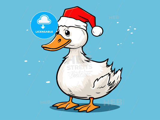 Silly fat cartoon goose wears santa cap