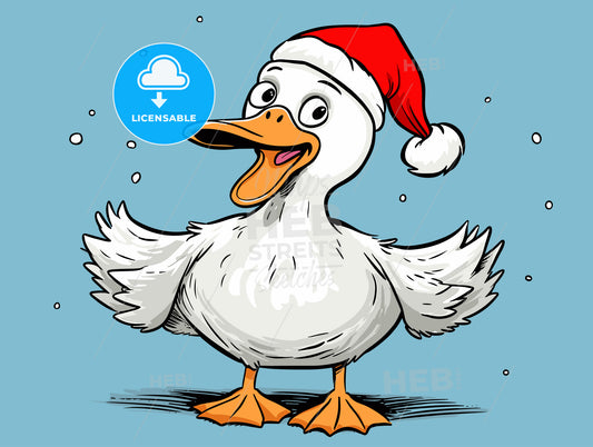 Silly fat cartoon goose wears santa cap