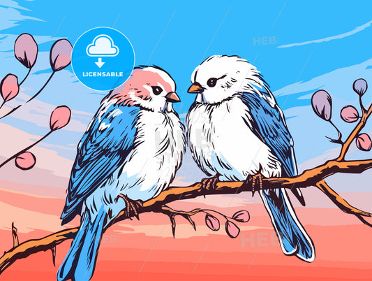 Two love birds against blue sky