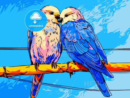 Two love birds against blue sky