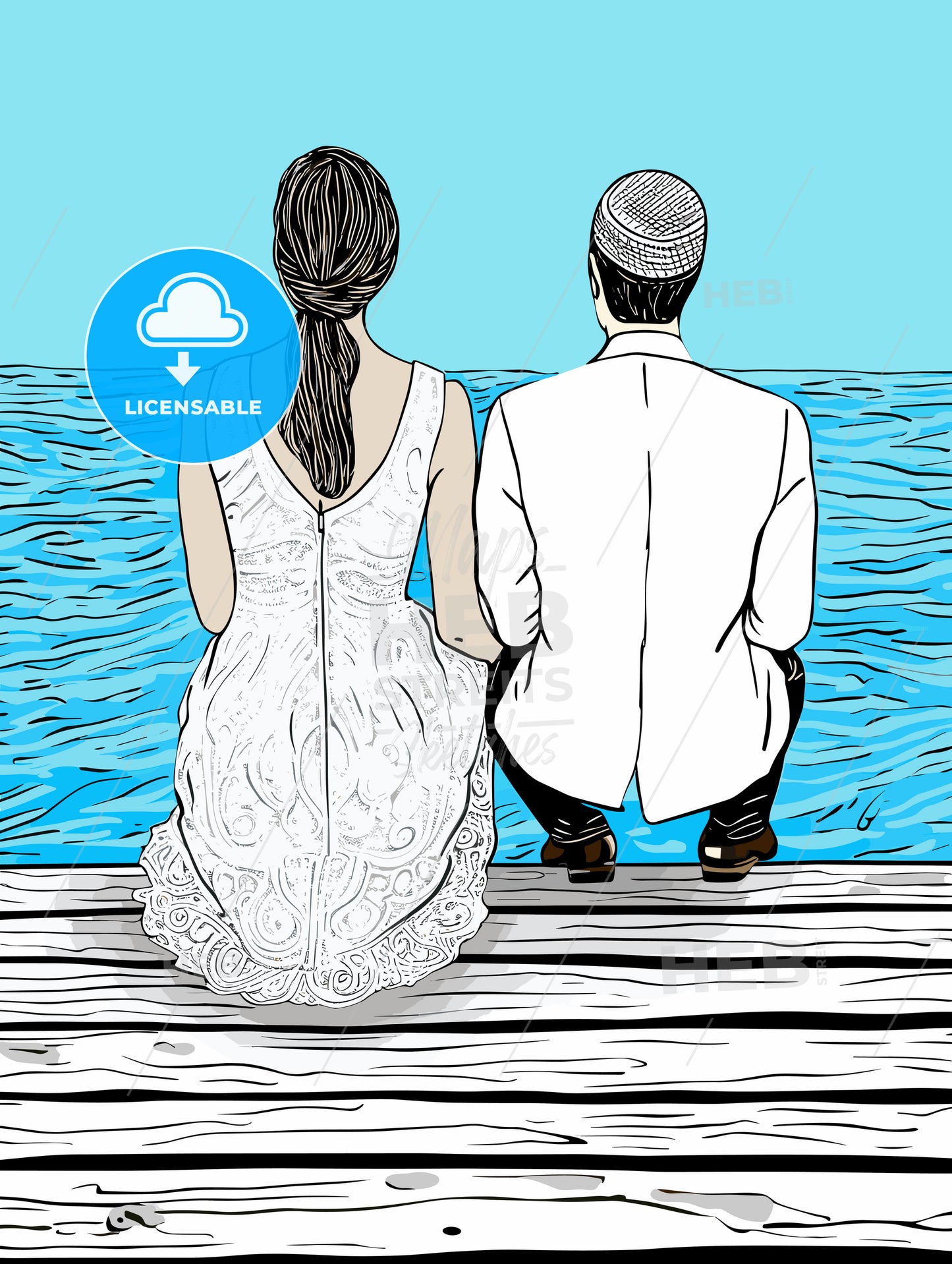 Wedding Couple Sitting on a Dock