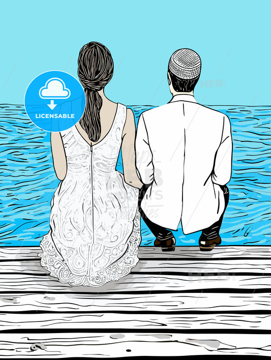 Wedding Couple Sitting on a Dock