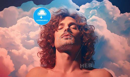 A Man With Long Curly Hair And Eyes Closed