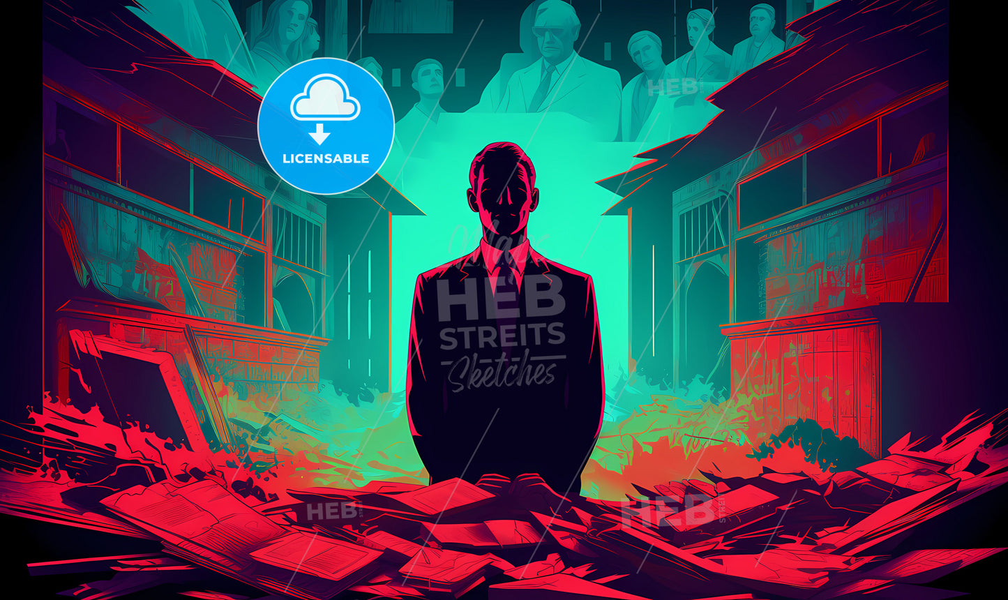 A Man Standing In Front Of A Pile Of Books