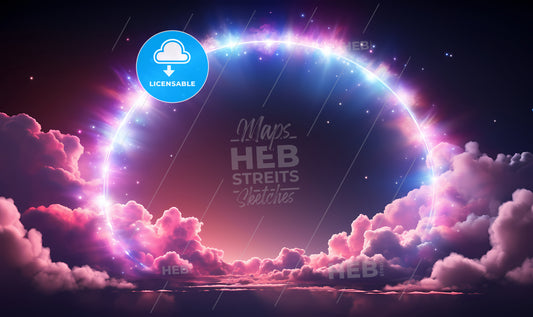 A Rainbow Circle With Clouds And A Sunset