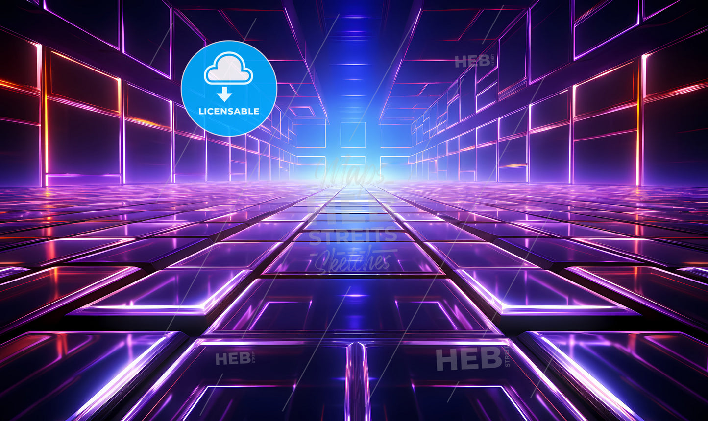 A Purple And Blue Lights On A Dark Room