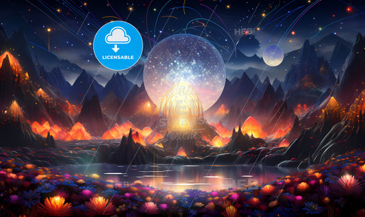 A Landscape With Mountains And Flowers