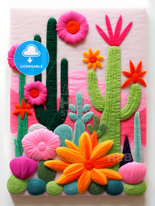 A Colorful Cactus And Flowers