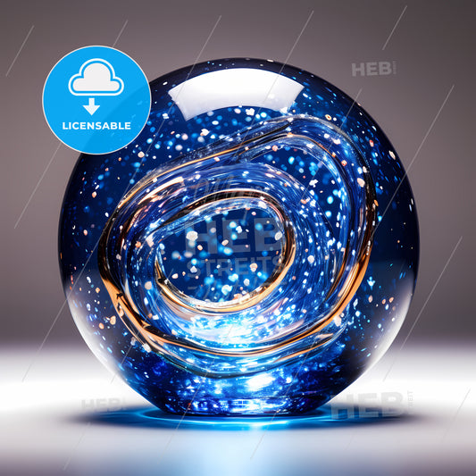 A Blue And Gold Glass Sphere