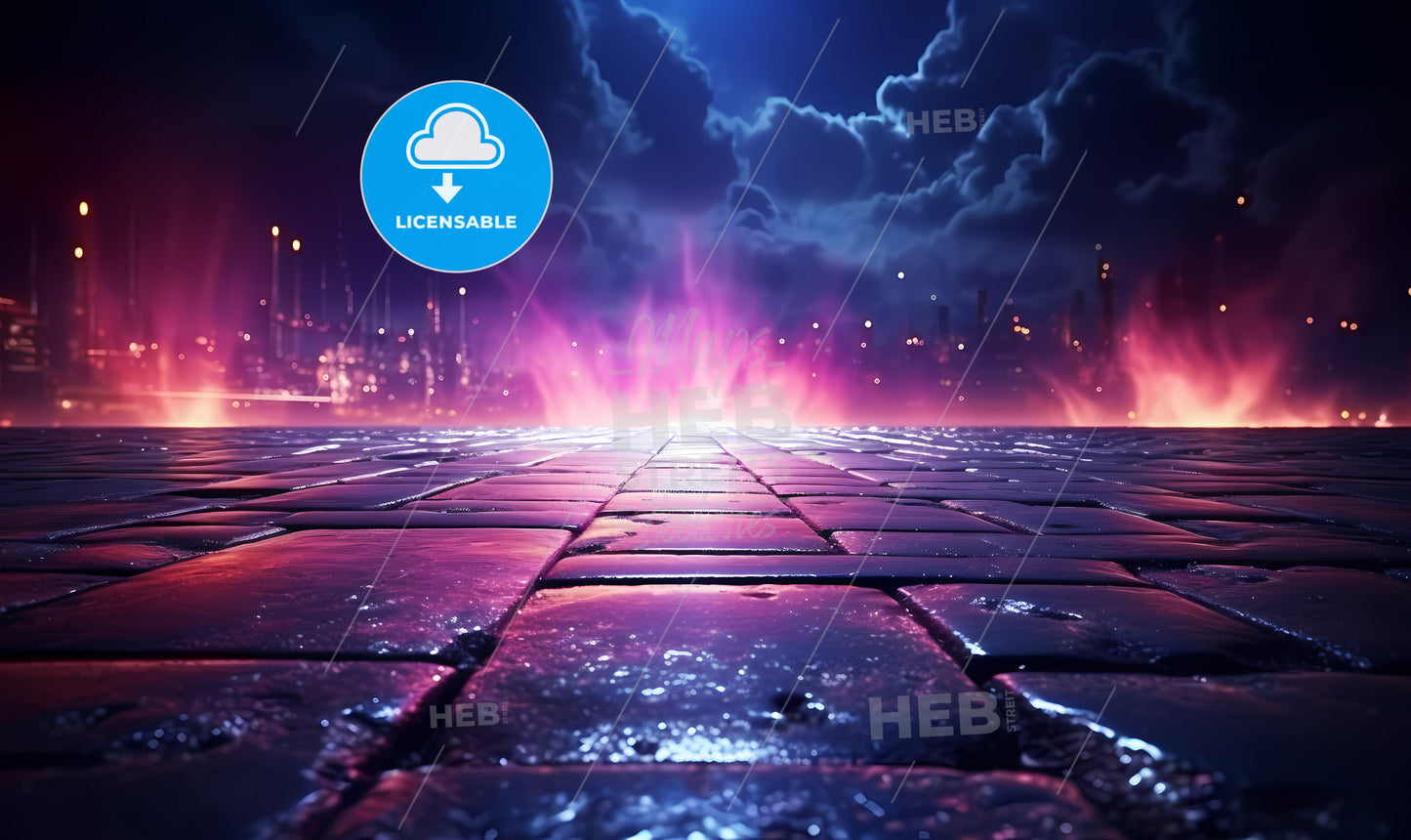 A Stone Road With A City In The Background