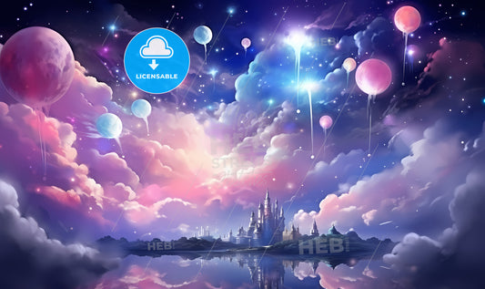 A Castle With Balloons In The Sky