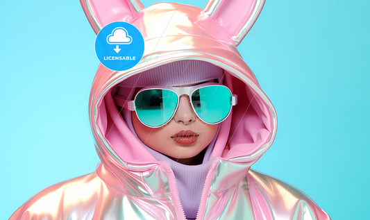 A Woman Wearing A Pink Hoodie And Sunglasses