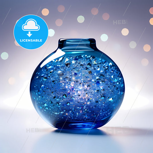 A Blue Round Vase With Glitter Inside