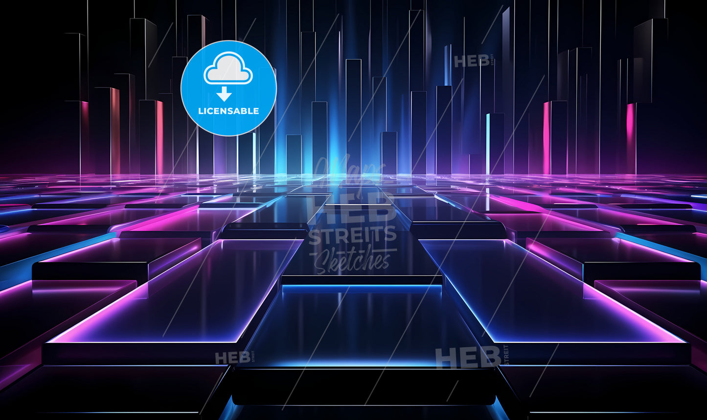 A Purple And Blue Lights On A Black Surface