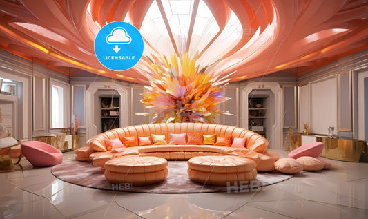 A Large Orange Couch In A Room