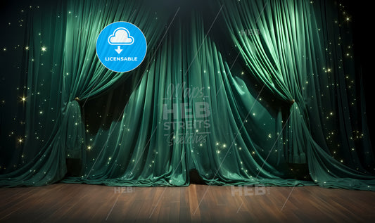 A Green Curtain With A Wooden Floor