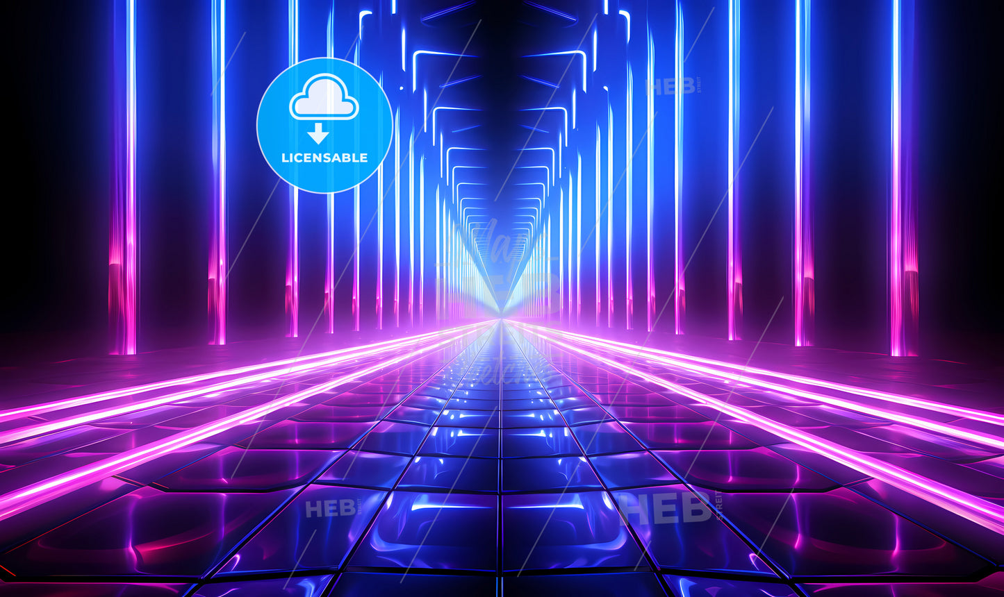 A Blue And Pink Lights In A Tunnel