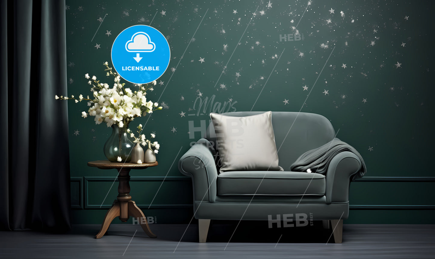 A Chair And A Table With Flowers