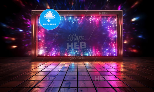 A Room With A Large Rectangular Frame With Colorful Lights