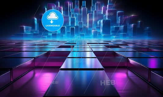 A Blue And Purple Lights And A City