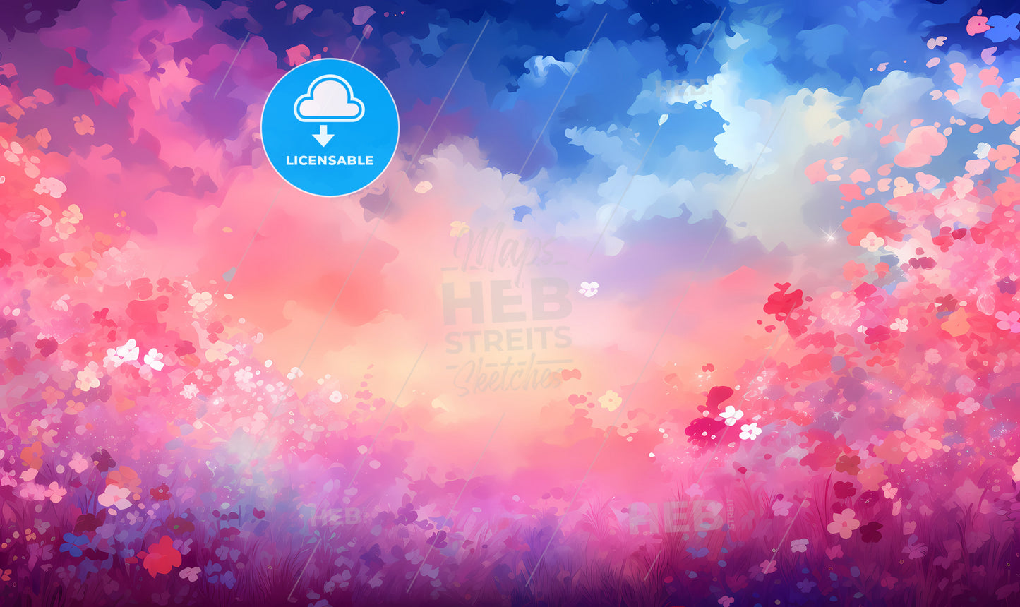 A Field Of Flowers And Clouds