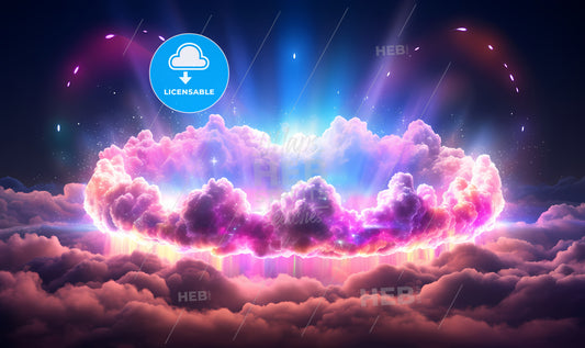 A Colorful Cloud With Light Rays Coming Out Of It