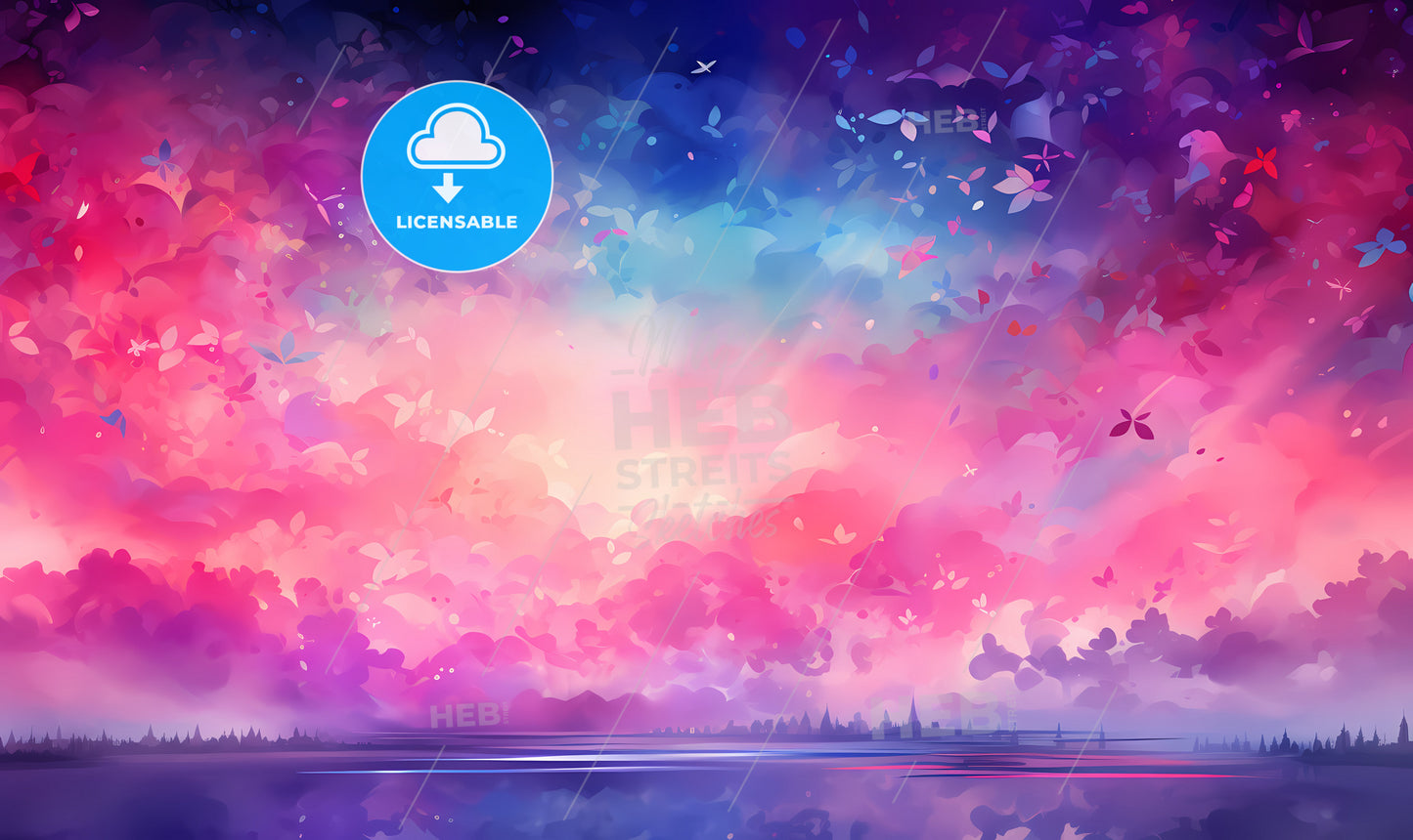 A Colorful Sky With Clouds And Water