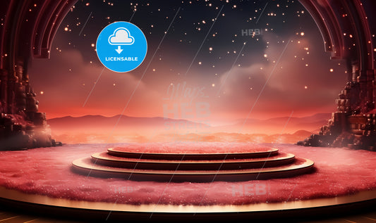 A Round Podium With A Red Sky And Stars
