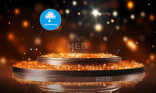 A Round Silver Plate With Orange Crystals On It