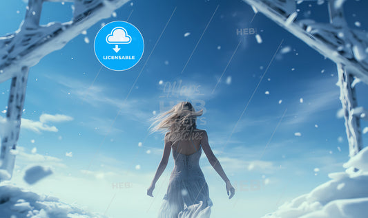 A Woman In A Dress Walking Through Snow