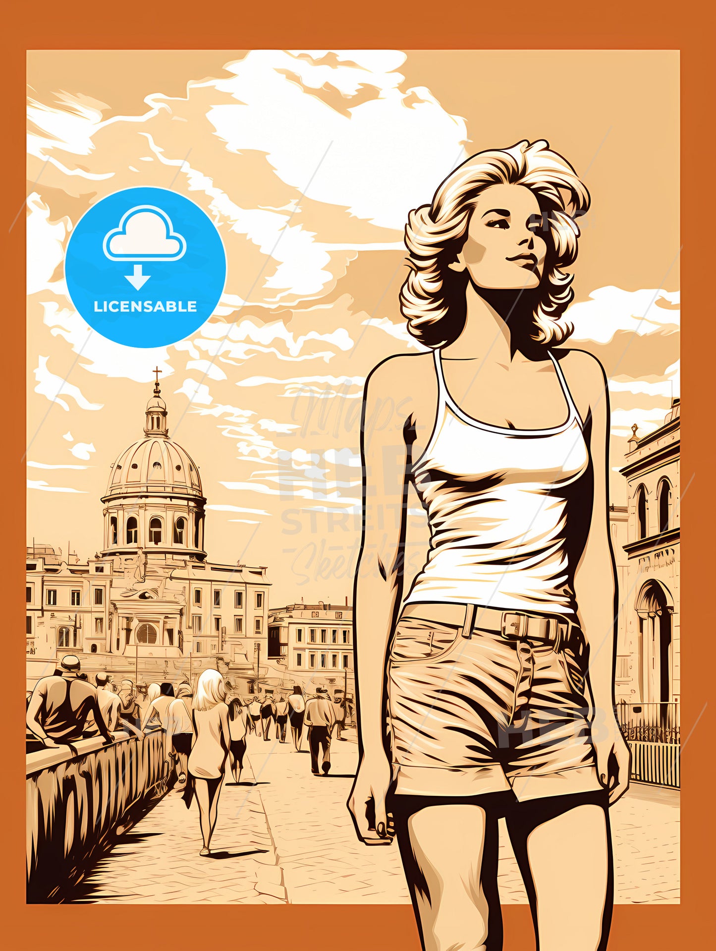 A Woman Walking Down A Street