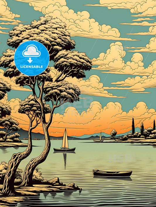 A Tree And A Boat On The Water