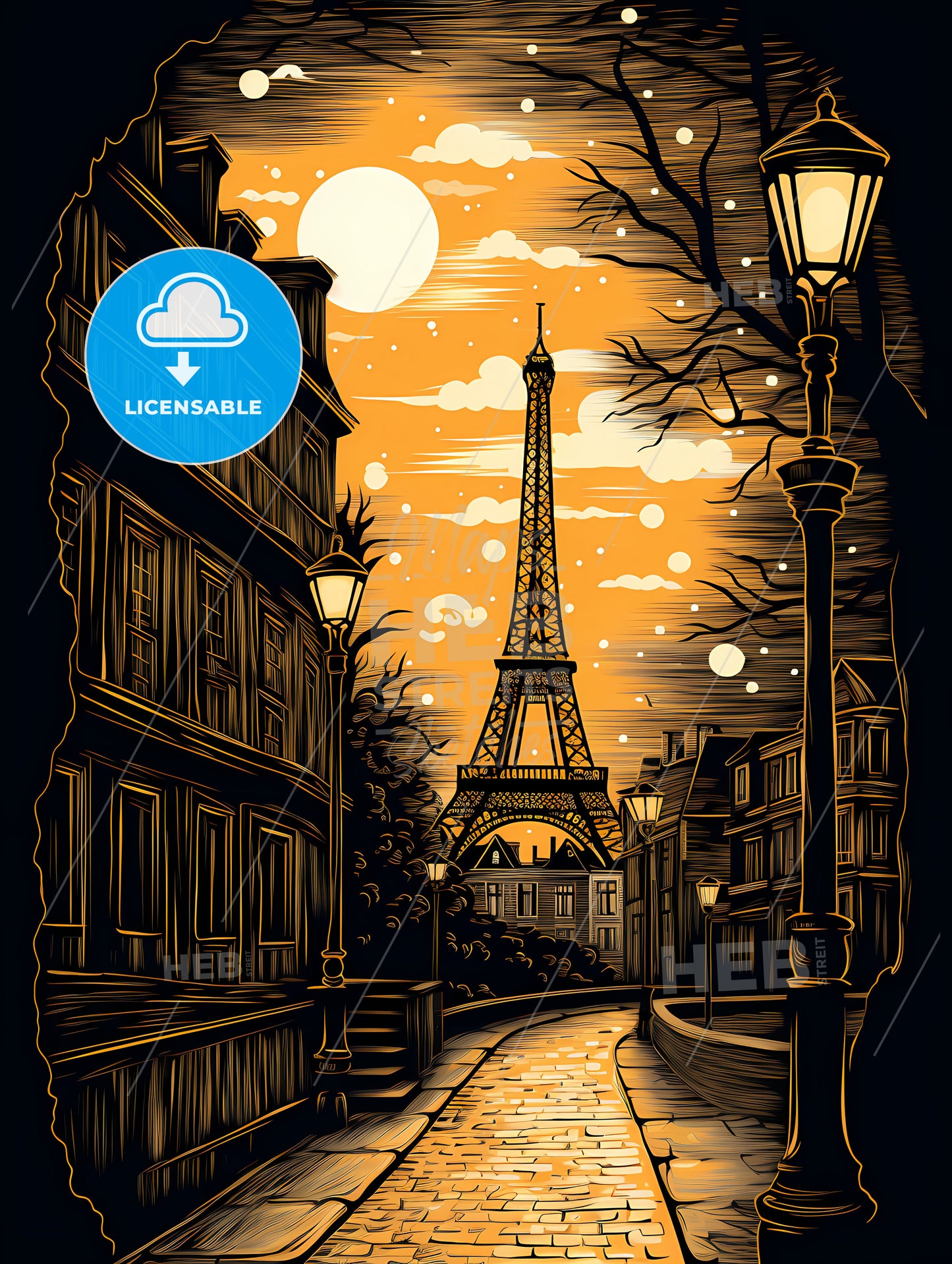 A Street With A Tower And Buildings