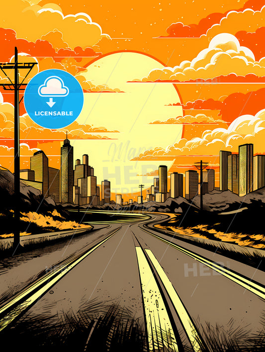 A Road With A City In The Background