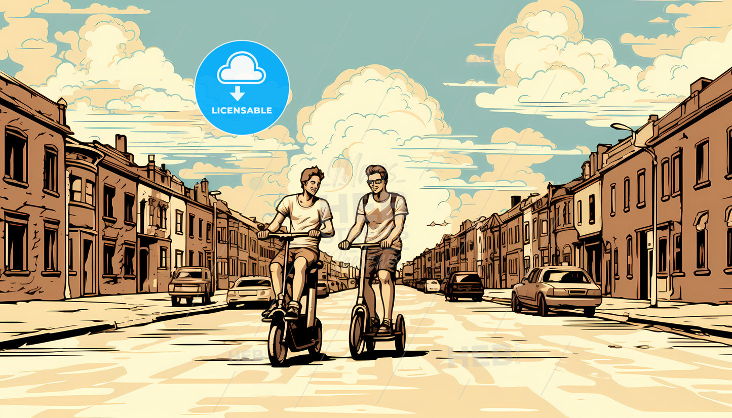 A Man Riding A Scooter On A Street