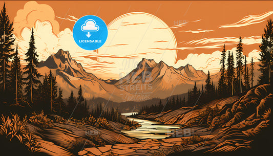 A River Running Through A Valley With Trees And Mountains