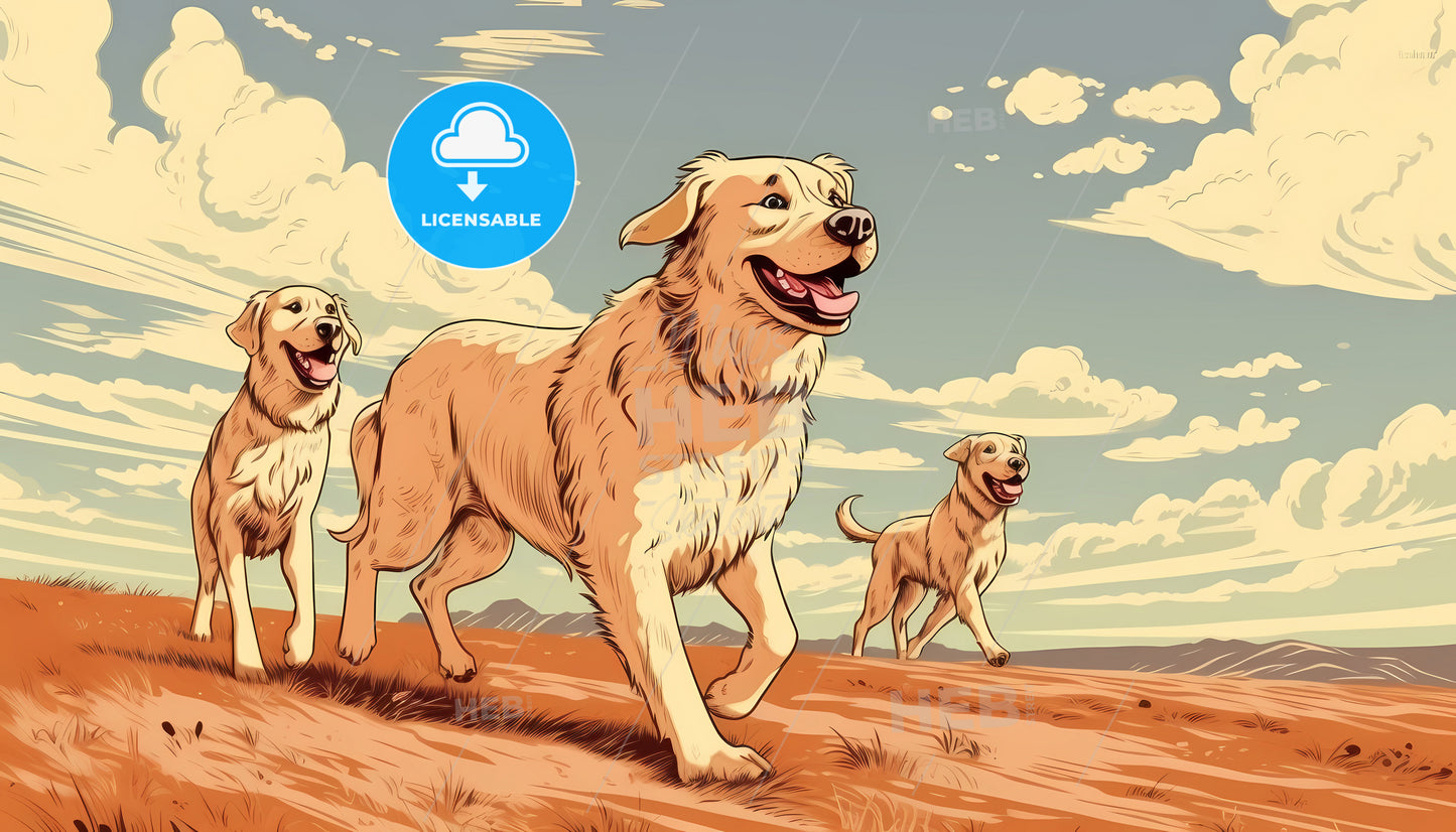 A Group Of Dogs Running In A Field