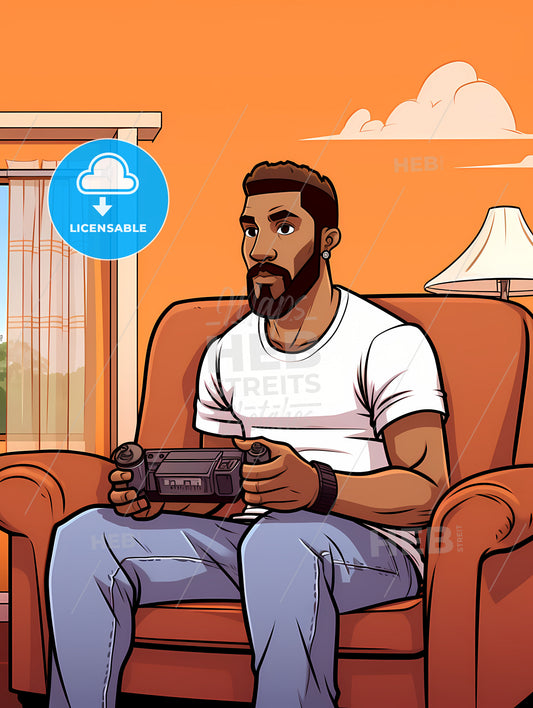 A Cartoon Of A Man Holding A Video Game Controller