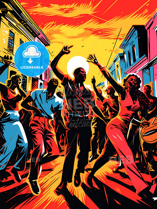 A Group Of People Dancing In A Street