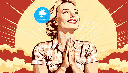 A Woman With Her Hands Together In Front Of Her Face