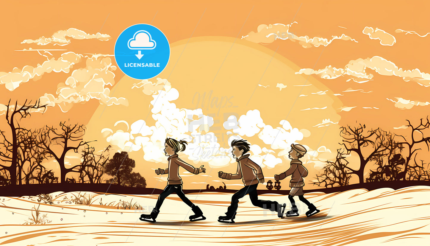 A Group Of People Skating On A Snowy Field