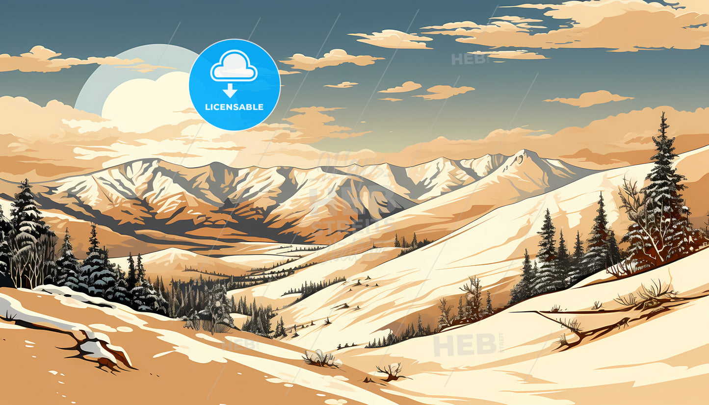 A Snowy Mountains With Trees