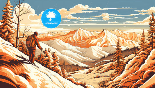 A Person On Skis On A Snowy Mountain