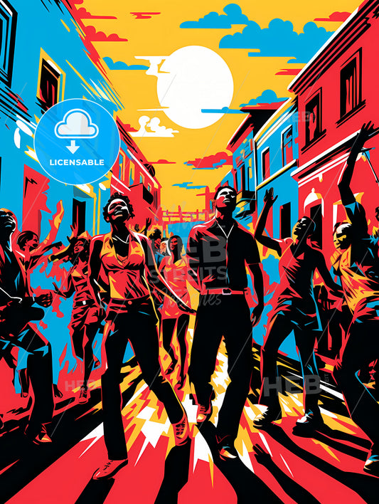 A Group Of People Dancing In A Street